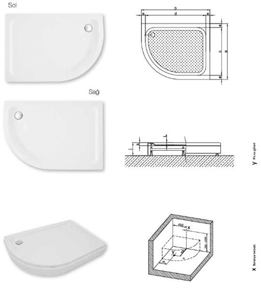 80x100 asimetrik oval tekne yükseklik 21cm | Banyo Dükkanım